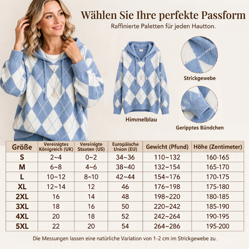 Damen lässiges Argyle Kapuzenpullover