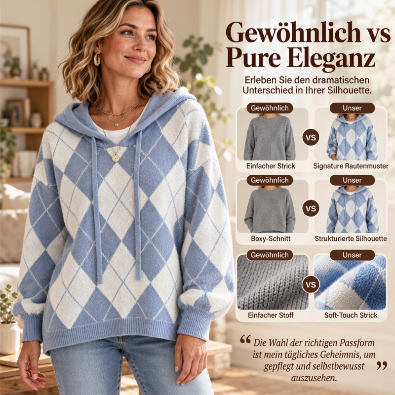 Damen lässiges Argyle Kapuzenpullover