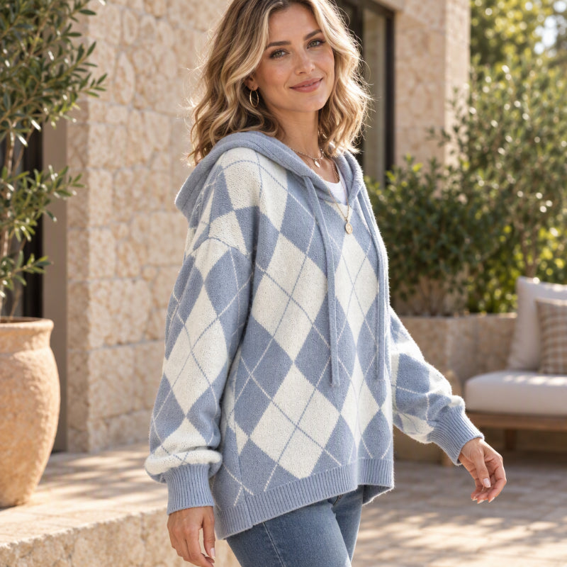 Damen lässiges Argyle Kapuzenpullover