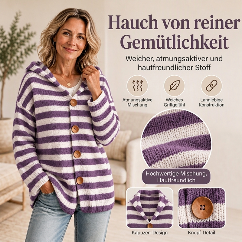 ✨Begrenzter Vorrat verfügbar, nicht verpassen!🔥🔥Damen Gestrickte Kapuzenstrickjacke mit Streifen