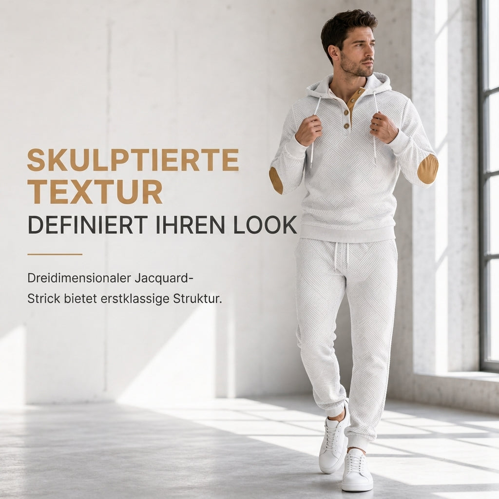 🛍️✨Herren 2-teiliges Jacquard Kapuzenpullover Set Herbst Winter lässiger Kapuzen-Sweatshirt und Sweathose Trainingsanzug