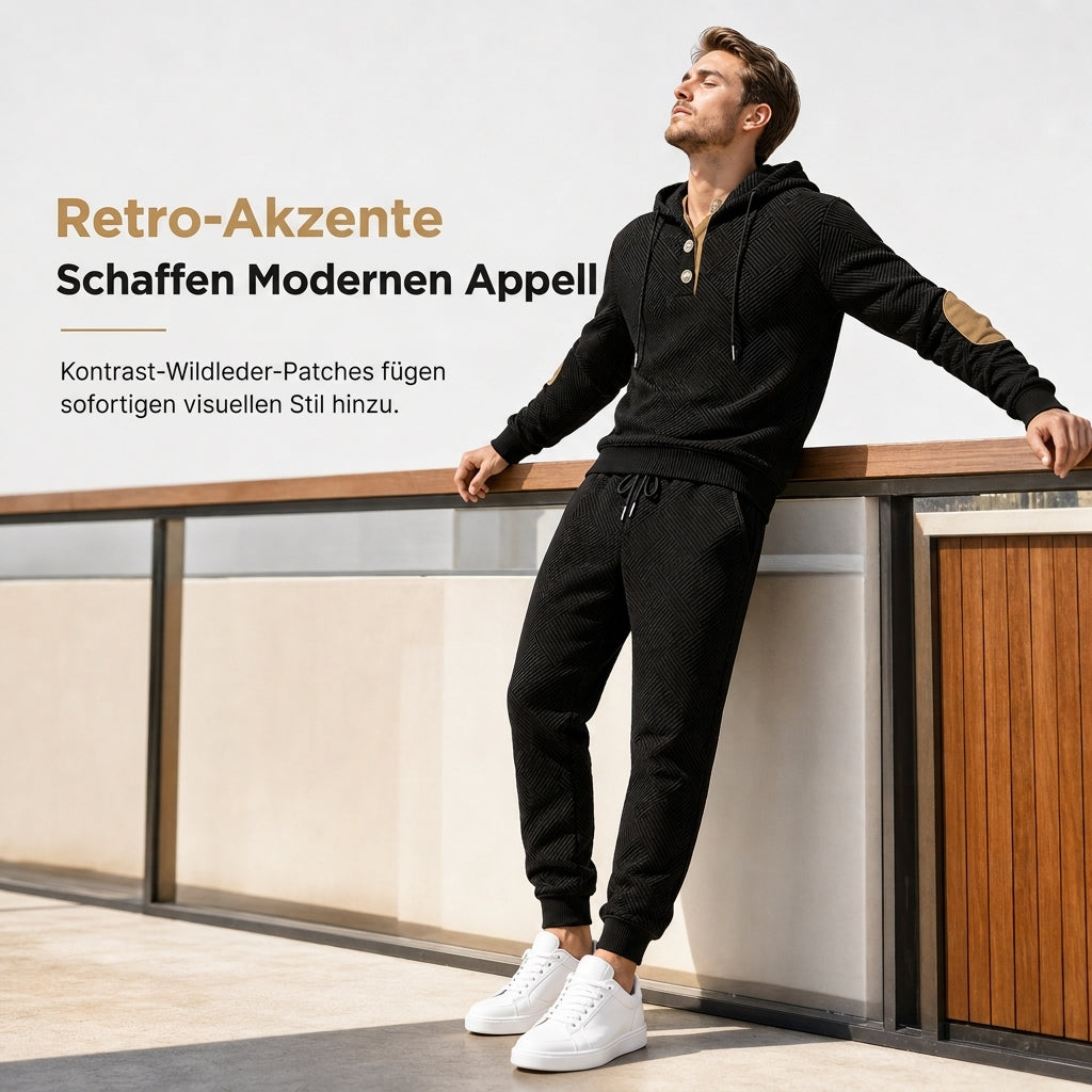 🛍️✨Herren 2-teiliges Jacquard Kapuzenpullover Set Herbst Winter lässiger Kapuzen-Sweatshirt und Sweathose Trainingsanzug