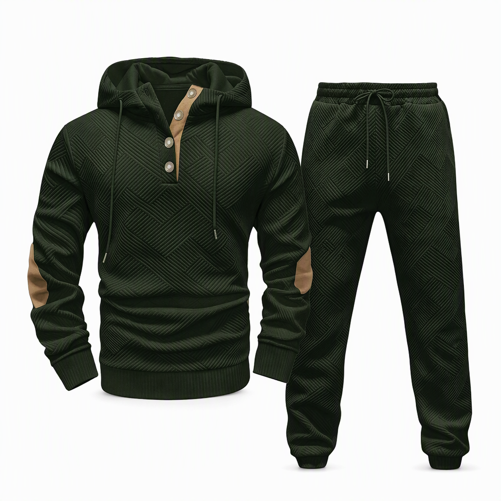 🛍️✨Herren 2-teiliges Jacquard Kapuzenpullover Set Herbst Winter lässiger Kapuzen-Sweatshirt und Sweathose Trainingsanzug