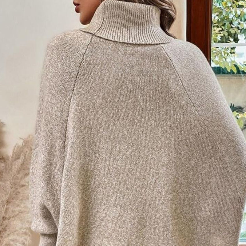 Damen Cape-Pullover mit Zopfmuster und Zierknöpfen