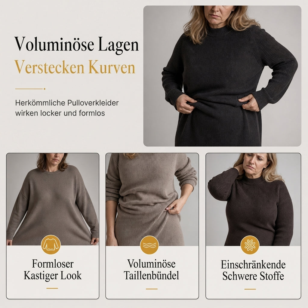 Damen-Midi-Strickkleid mit Taillenpartie in Lederoptik