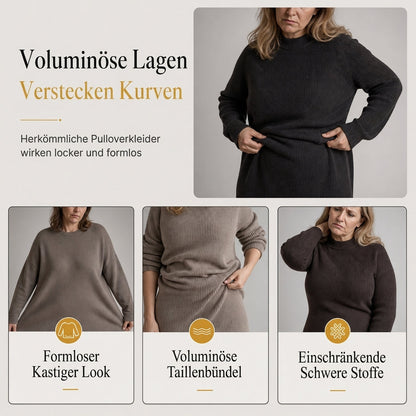 Damen-Midi-Strickkleid mit Taillenpartie in Lederoptik