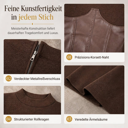 Damen-Midi-Strickkleid mit Taillenpartie in Lederoptik