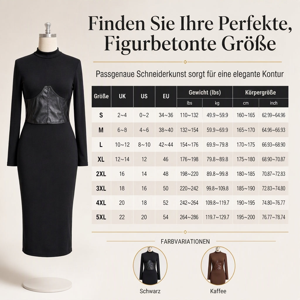 Damen-Midi-Strickkleid mit Taillenpartie in Lederoptik