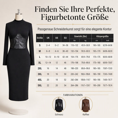 Damen-Midi-Strickkleid mit Taillenpartie in Lederoptik