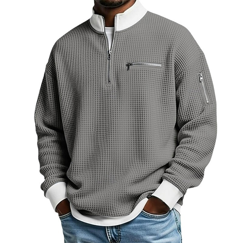 Herren Waffelstrick-Pullover mit Viertelreißverschluss