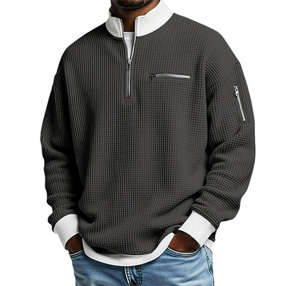Herren Waffelstrick-Pullover mit Viertelreißverschluss