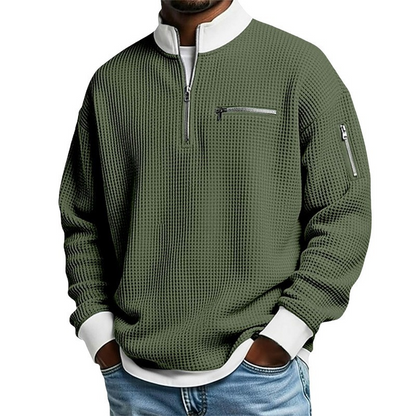 Herren Waffelstrick-Pullover mit Viertelreißverschluss