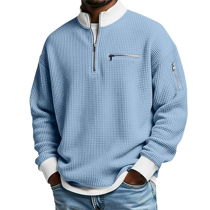 Herren Waffelstrick-Pullover mit Viertelreißverschluss