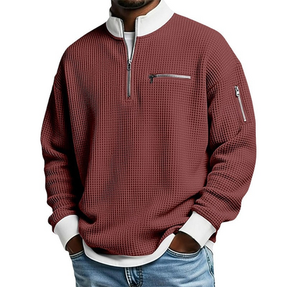 Herren Waffelstrick-Pullover mit Viertelreißverschluss