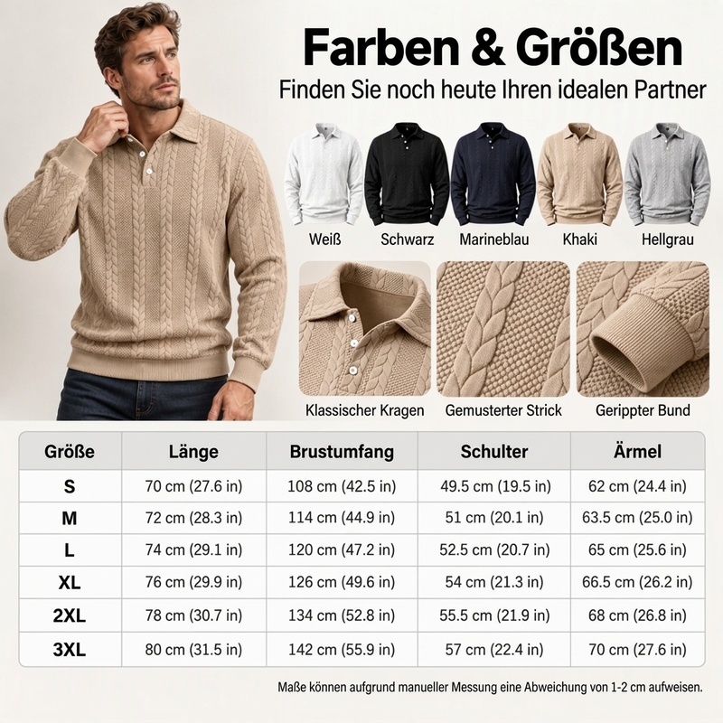 🥳Über 50.000 verkauft!🥳 Freizeit-Oberteil für Herren mit Jacquard-Kabelstricktextur