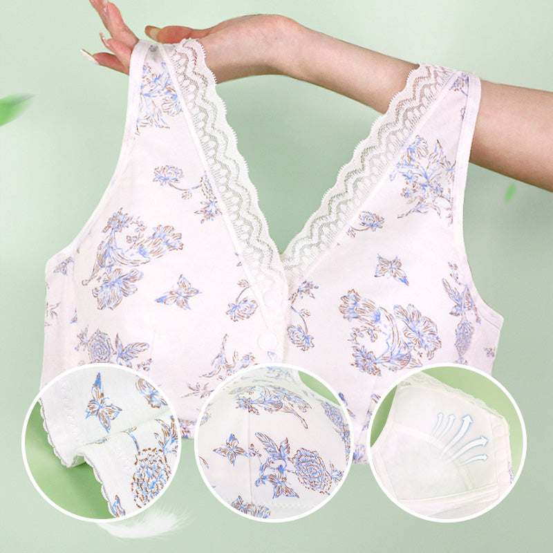 Women's Plus Size Front Button Floral Non-Steel Bra