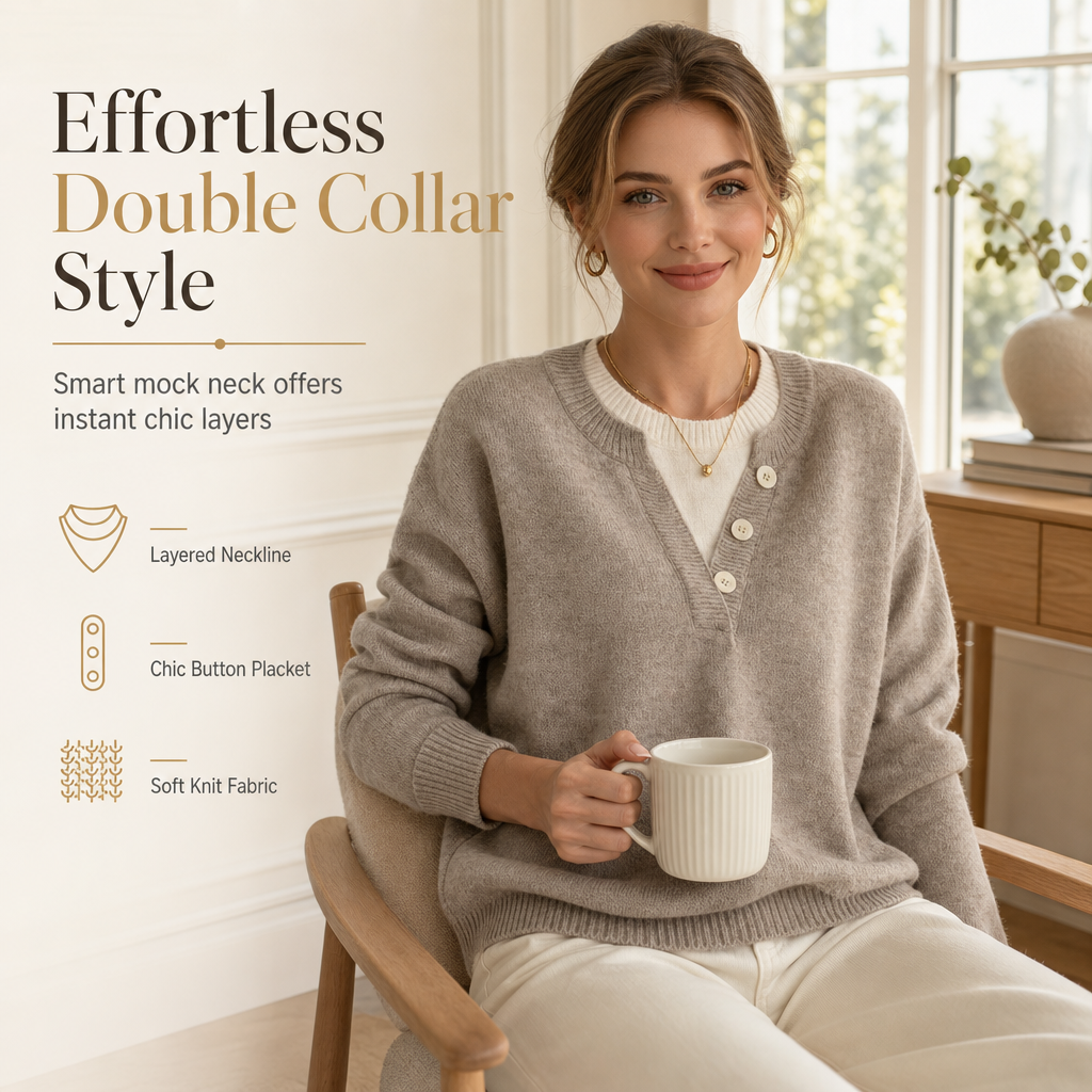 ⏰ Beliebt und bald ausverkauft!⏰ Lässiger zweiteiliger Strickpullover mit V-Ausschnitt und Knopfdetails