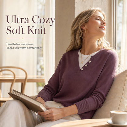 ⏰ Beliebt und bald ausverkauft!⏰ Lässiger zweiteiliger Strickpullover mit V-Ausschnitt und Knopfdetails