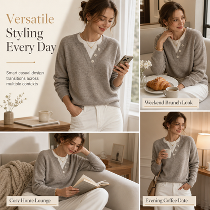 ⏰ Beliebt und bald ausverkauft!⏰ Lässiger zweiteiliger Strickpullover mit V-Ausschnitt und Knopfdetails