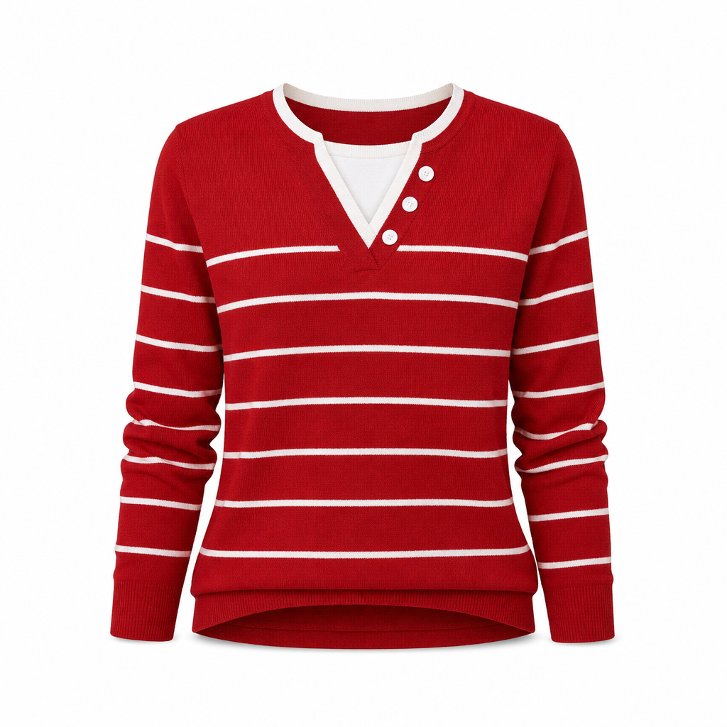 ⏰ Beliebt und bald ausverkauft!⏰ Lässiger zweiteiliger Strickpullover mit V-Ausschnitt und Knopfdetails