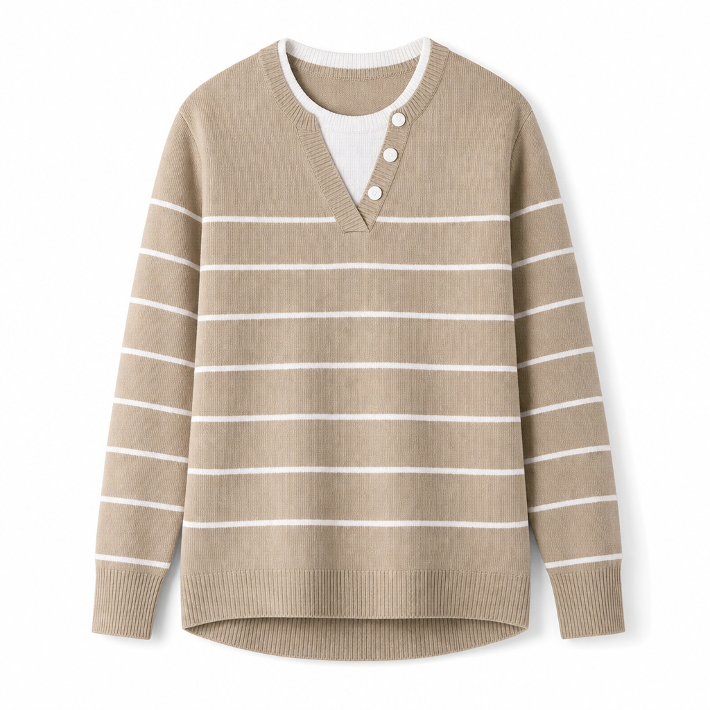 ⏰ Beliebt und bald ausverkauft!⏰ Lässiger zweiteiliger Strickpullover mit V-Ausschnitt und Knopfdetails