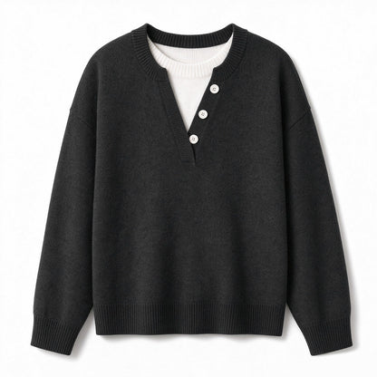 ⏰ Beliebt und bald ausverkauft!⏰ Lässiger zweiteiliger Strickpullover mit V-Ausschnitt und Knopfdetails