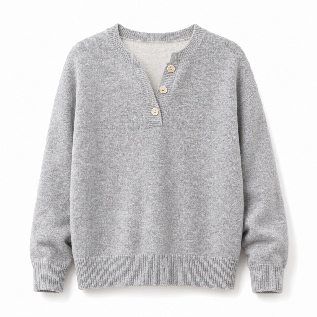 ⏰ Beliebt und bald ausverkauft!⏰ Lässiger zweiteiliger Strickpullover mit V-Ausschnitt und Knopfdetails