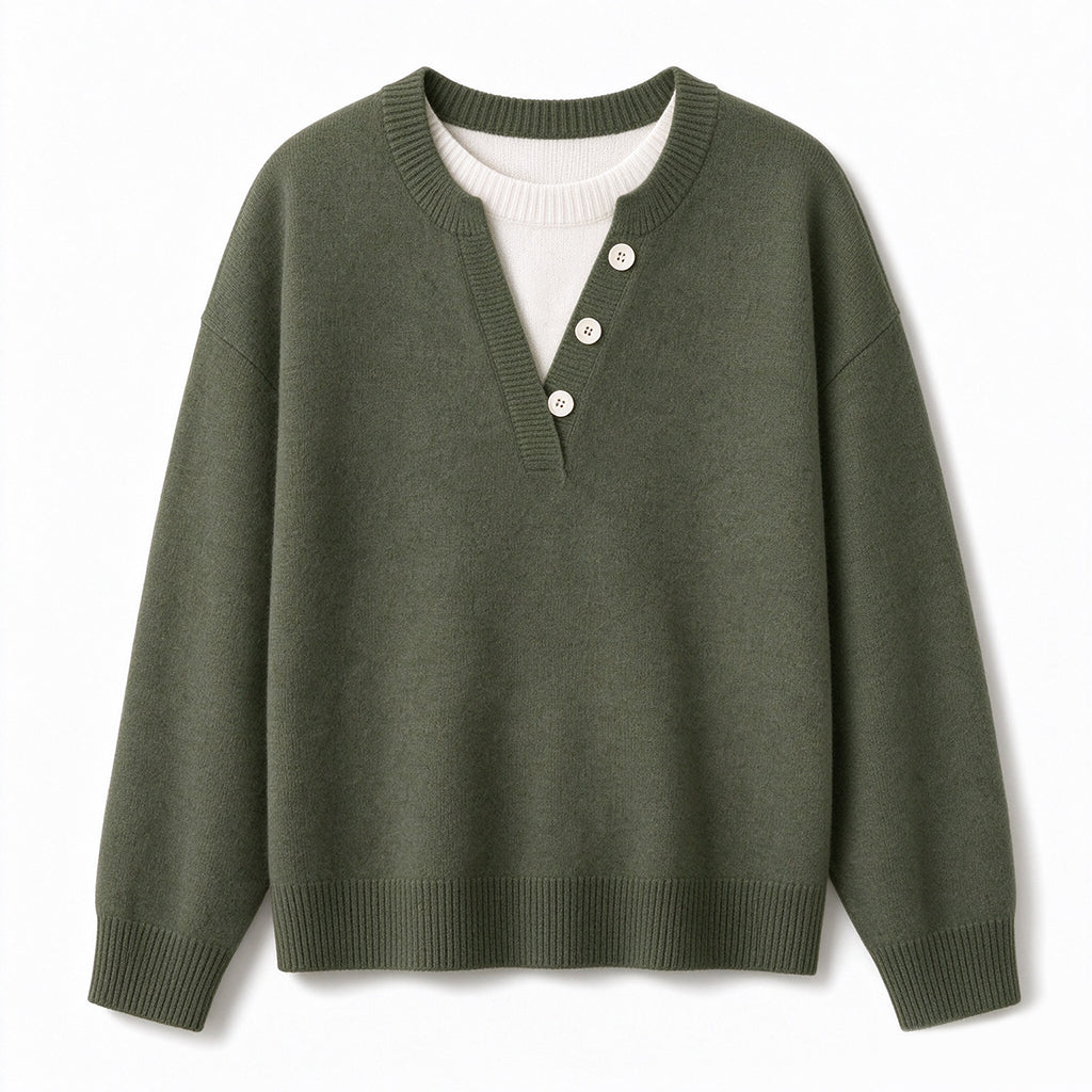⏰ Beliebt und bald ausverkauft!⏰ Lässiger zweiteiliger Strickpullover mit V-Ausschnitt und Knopfdetails