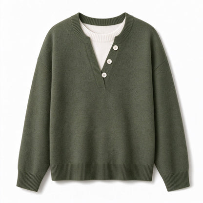 ⏰ Beliebt und bald ausverkauft!⏰ Lässiger zweiteiliger Strickpullover mit V-Ausschnitt und Knopfdetails