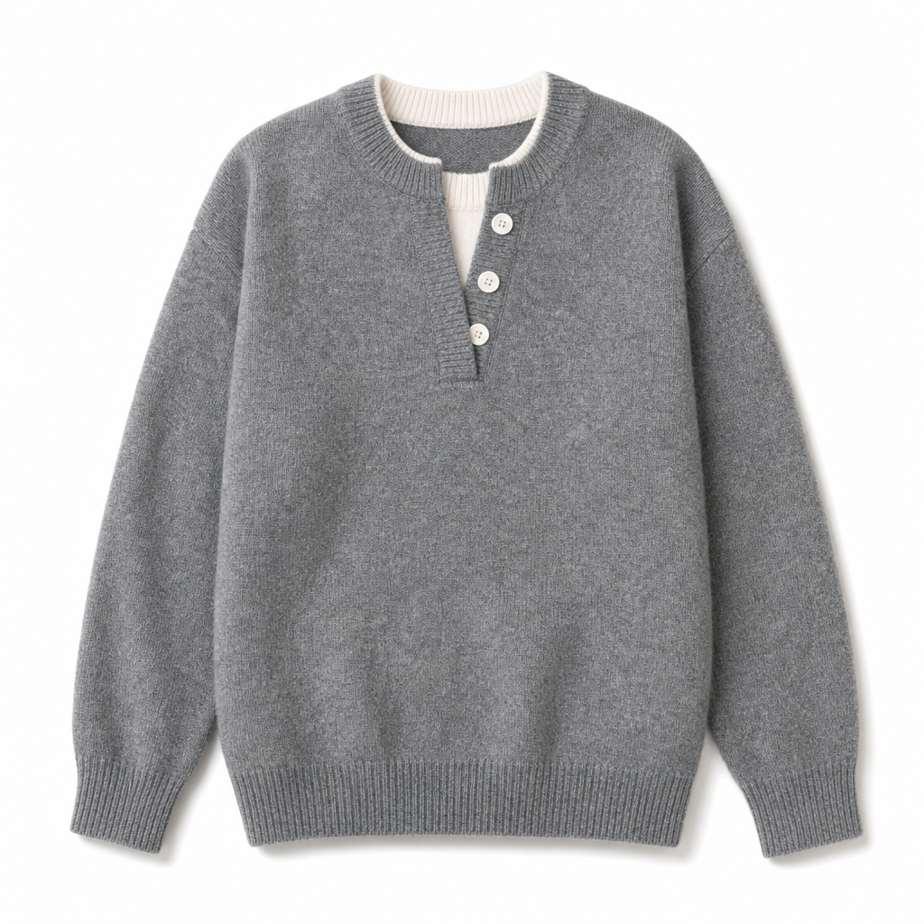 ⏰ Beliebt und bald ausverkauft!⏰ Lässiger zweiteiliger Strickpullover mit V-Ausschnitt und Knopfdetails