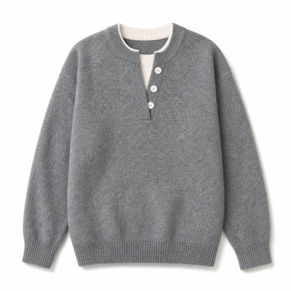 ⏰ Beliebt und bald ausverkauft!⏰ Lässiger zweiteiliger Strickpullover mit V-Ausschnitt und Knopfdetails