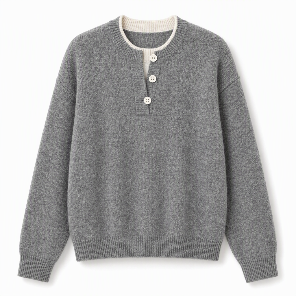 ⏰ Beliebt und bald ausverkauft!⏰ Lässiger zweiteiliger Strickpullover mit V-Ausschnitt und Knopfdetails