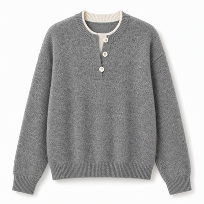 ⏰ Beliebt und bald ausverkauft!⏰ Lässiger zweiteiliger Strickpullover mit V-Ausschnitt und Knopfdetails