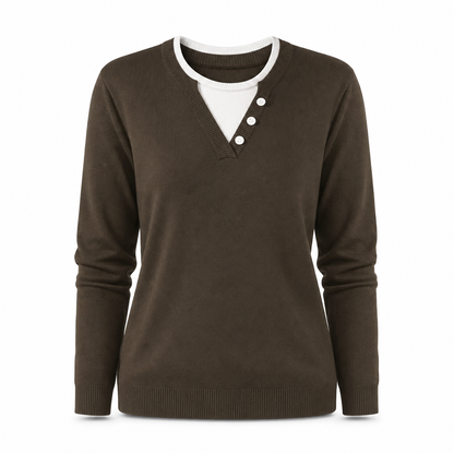 ⏰ Beliebt und bald ausverkauft!⏰ Lässiger zweiteiliger Strickpullover mit V-Ausschnitt und Knopfdetails
