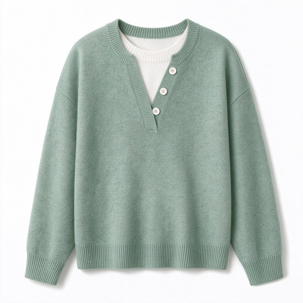 ⏰ Beliebt und bald ausverkauft!⏰ Lässiger zweiteiliger Strickpullover mit V-Ausschnitt und Knopfdetails