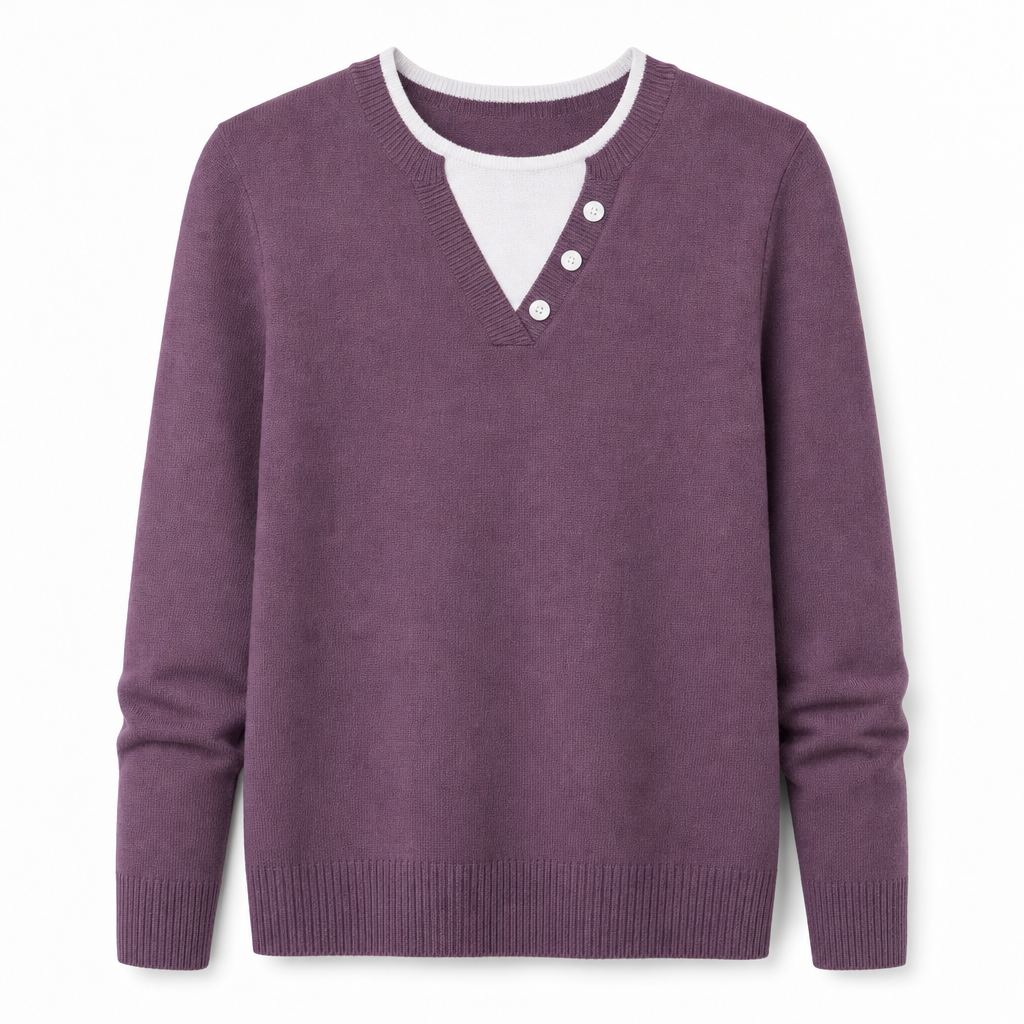 ⏰ Beliebt und bald ausverkauft!⏰ Lässiger zweiteiliger Strickpullover mit V-Ausschnitt und Knopfdetails