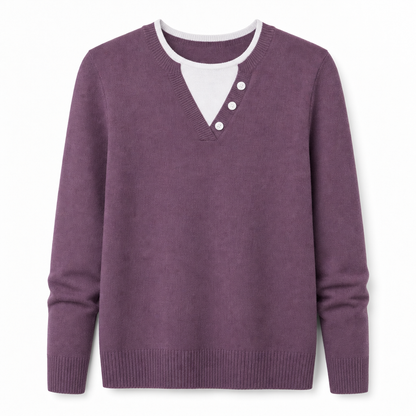 ⏰ Beliebt und bald ausverkauft!⏰ Lässiger zweiteiliger Strickpullover mit V-Ausschnitt und Knopfdetails