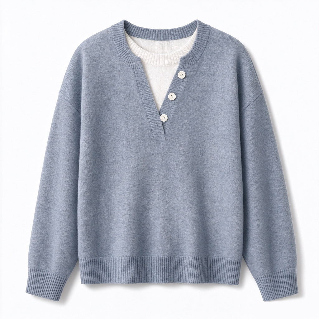 ⏰ Beliebt und bald ausverkauft!⏰ Lässiger zweiteiliger Strickpullover mit V-Ausschnitt und Knopfdetails