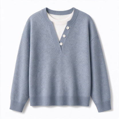 ⏰ Beliebt und bald ausverkauft!⏰ Lässiger zweiteiliger Strickpullover mit V-Ausschnitt und Knopfdetails