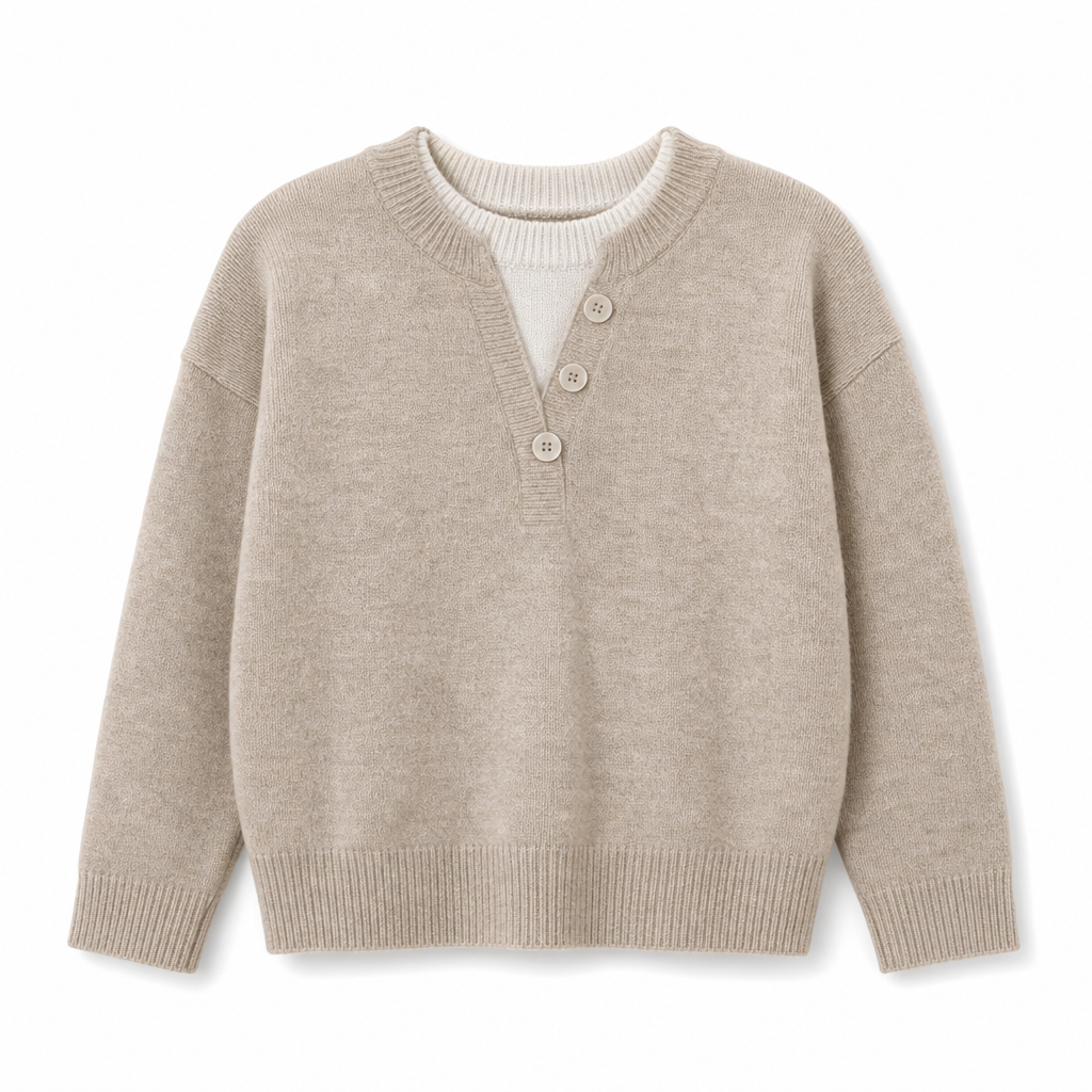 ⏰ Beliebt und bald ausverkauft!⏰ Lässiger zweiteiliger Strickpullover mit V-Ausschnitt und Knopfdetails