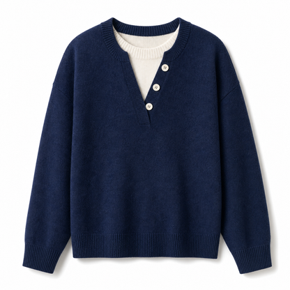 ⏰ Beliebt und bald ausverkauft!⏰ Lässiger zweiteiliger Strickpullover mit V-Ausschnitt und Knopfdetails