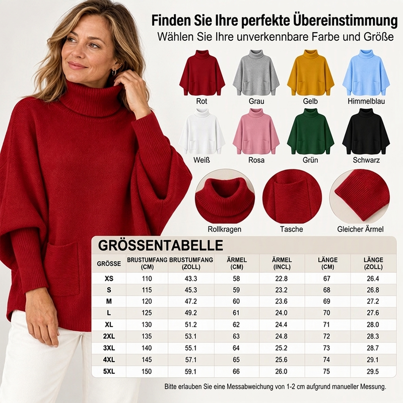 ❤️ Beliebt bei über 10.000 Kunden! 💬 Damen Rollkragen Pullover mit Fledermausärmeln