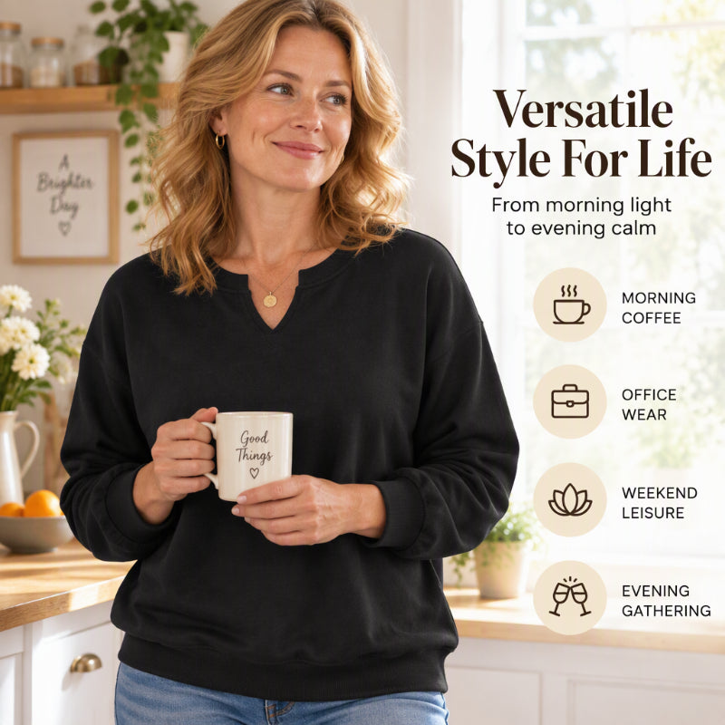 Lässiges Sweatshirt für Damen mit V-Ausschnitt und Schlitz