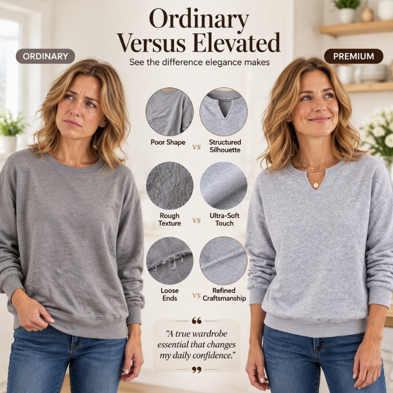 Lässiges Sweatshirt für Damen mit V-Ausschnitt und Schlitz