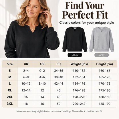 Lässiges Sweatshirt für Damen mit V-Ausschnitt und Schlitz