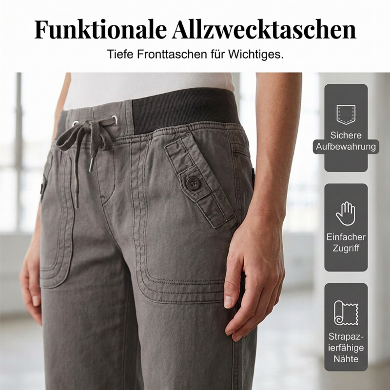 Hosen mit niedriger Taille, Schlaghosen mit Kordelzug