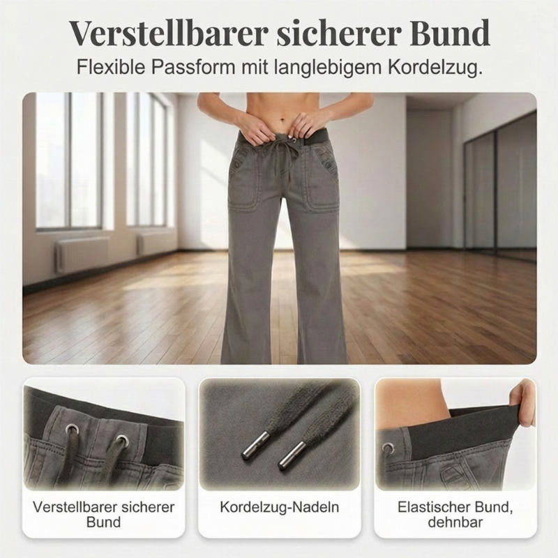 Hosen mit niedriger Taille, Schlaghosen mit Kordelzug
