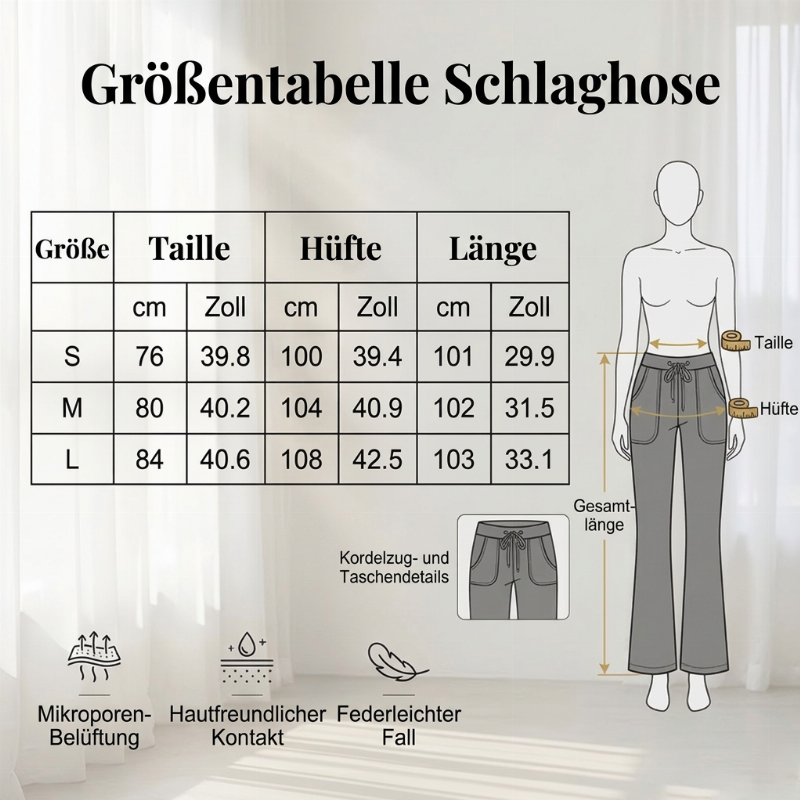 Hosen mit niedriger Taille, Schlaghosen mit Kordelzug