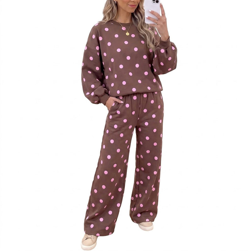 ✨Damen-Punkte-Top und Hosen mit weitem Bein Set
