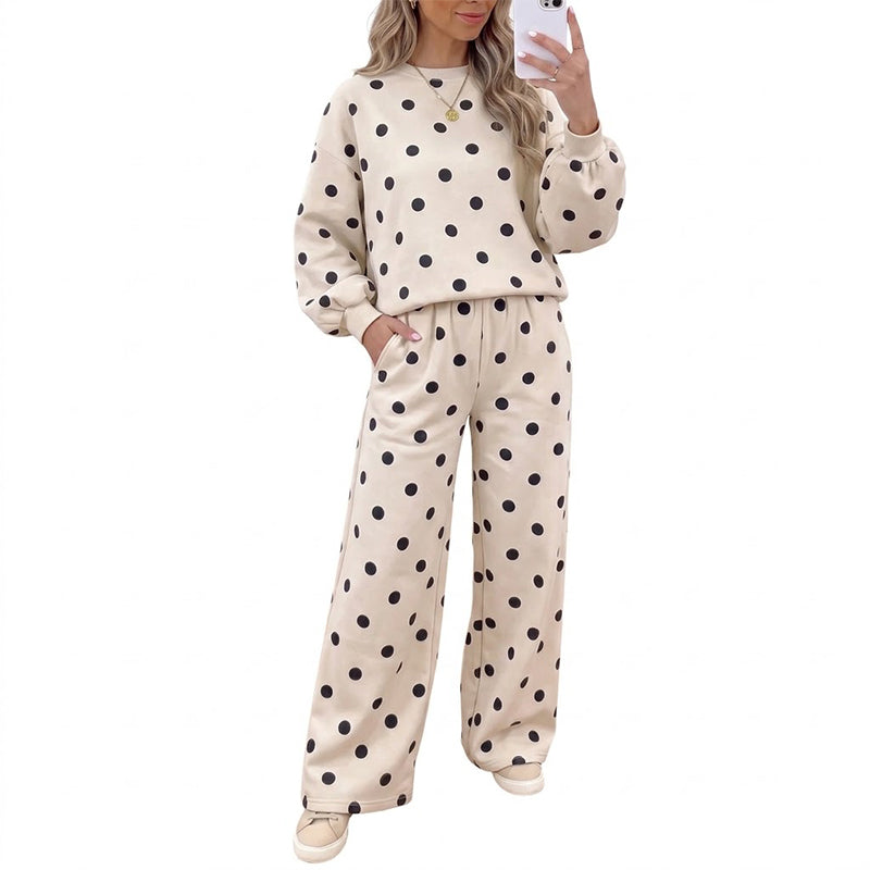 ✨Damen-Punkte-Top und Hosen mit weitem Bein Set
